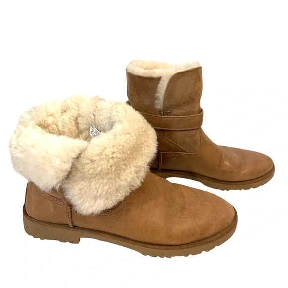 UGG Romely Brown Leather Shearling Lined Ankle Boots - Picture 8 of 9